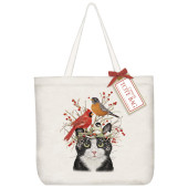 Winter Cat And Birds Tote Bag